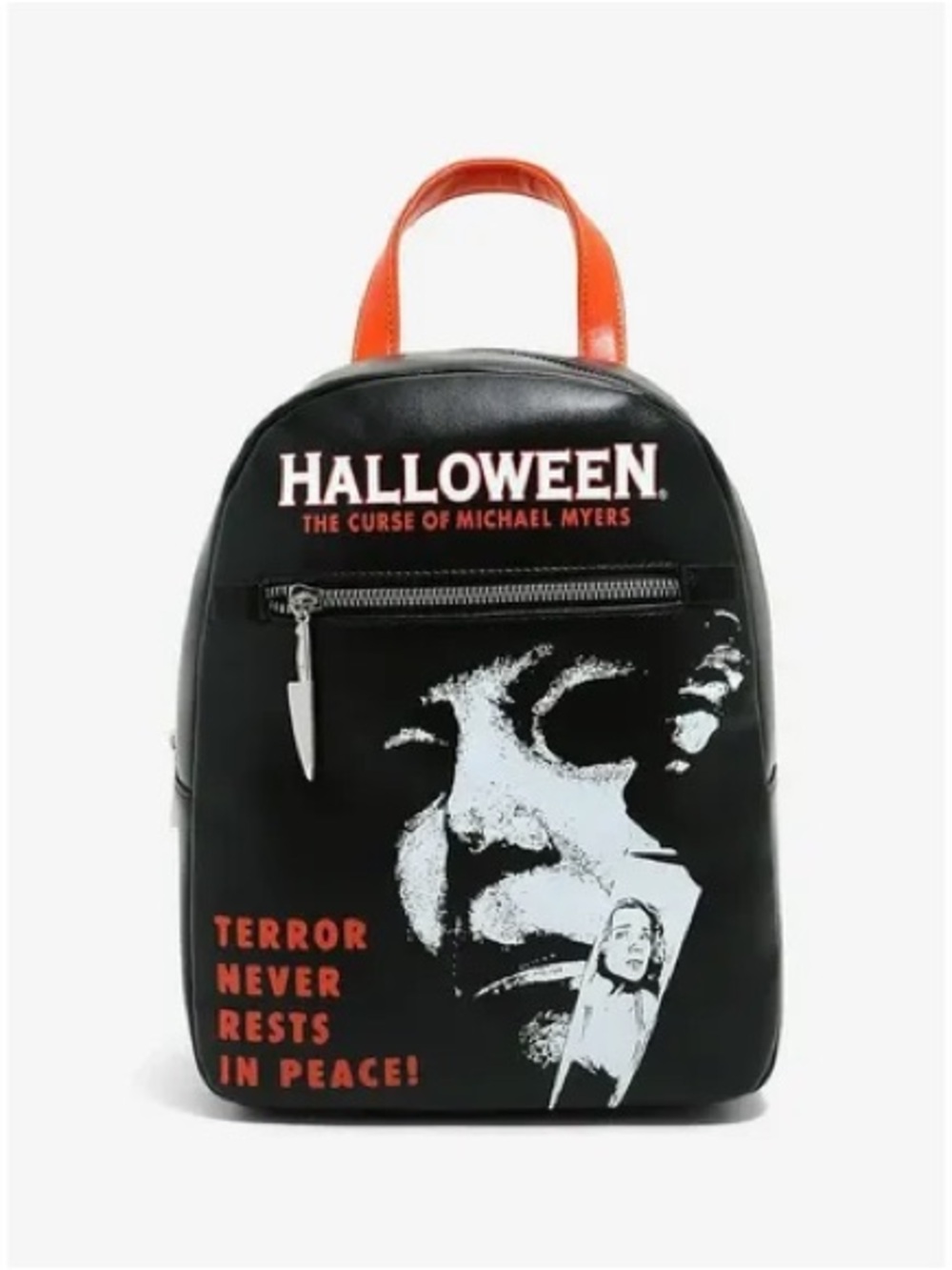 Hot Topic Black Mini Backpack with Orange Handle Halloween Graphic Face Print